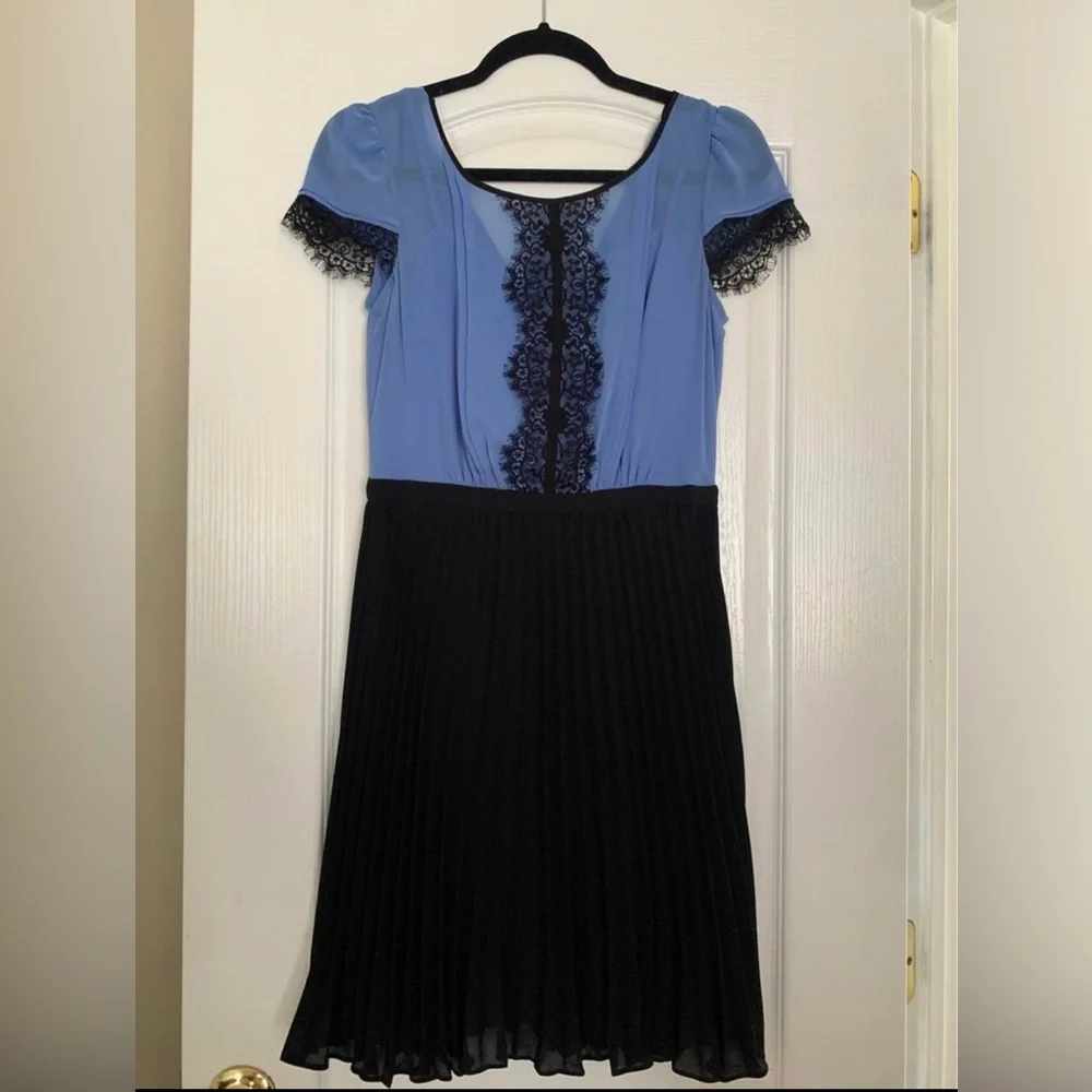 Max And Cleo Women's Pleated Dress Blue/Black Color With Lace